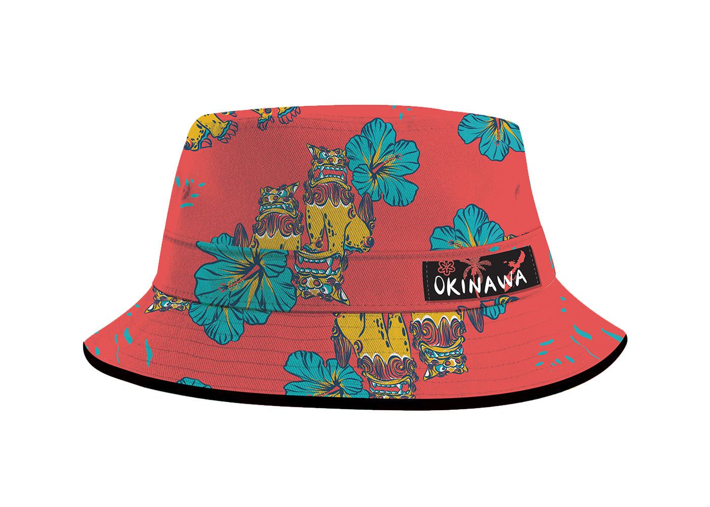 Okinawa Bucket Hat, Shisa Hibiscus